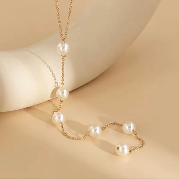 Gold and pearl long dangle necklace, adjustable, simple necklace, 7.8” dangle - Picture 4 of 4